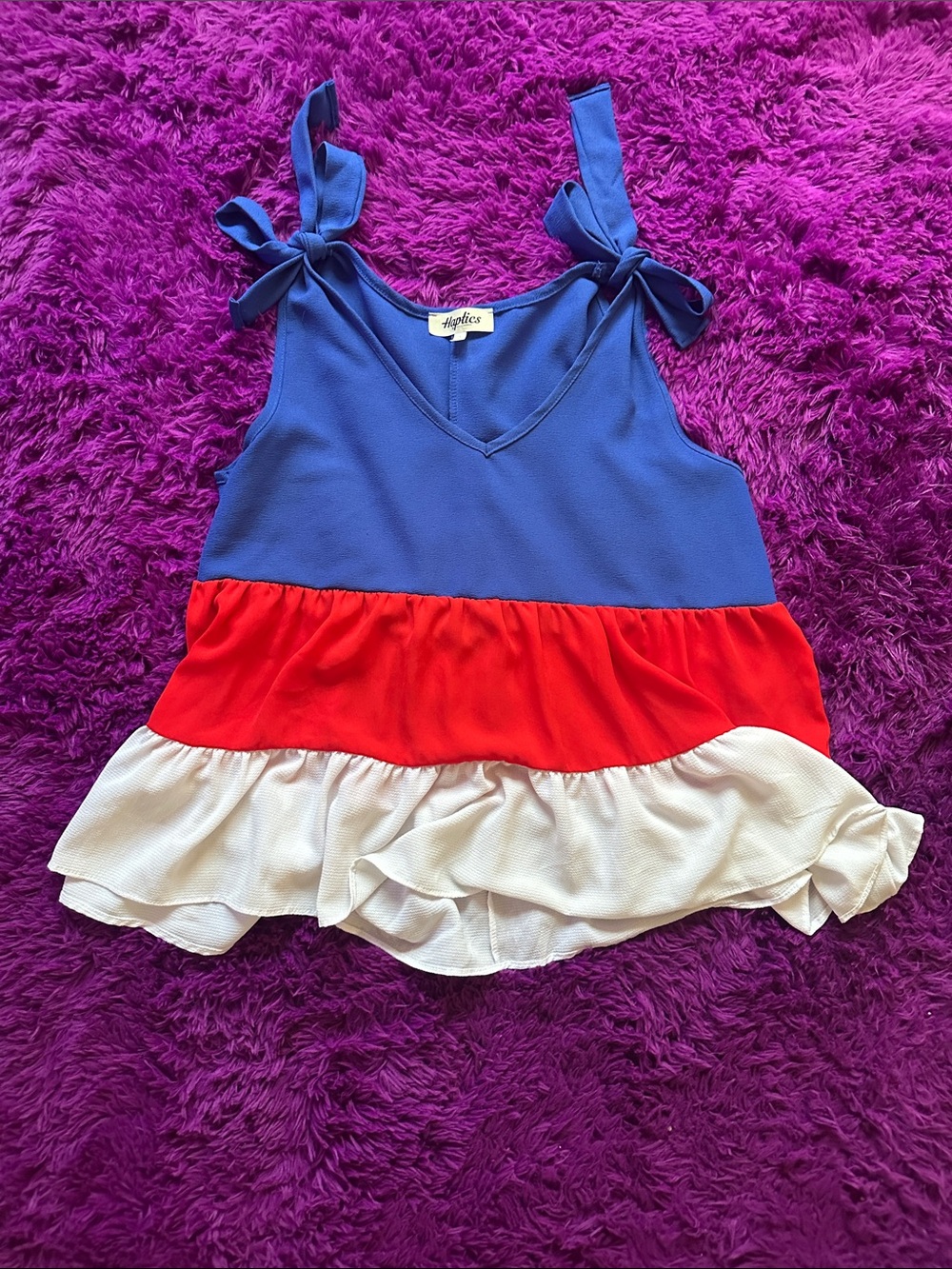 ***PERFECT FOR JULY 4Th!!!Blue, Red & White Tie-Strap Ruffle Tank Top